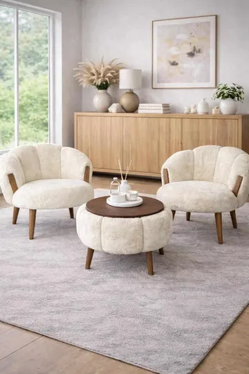 Ørelænestol- og sofabordssæt (3 dele) Atelier Del Sofa Star (75 x 100 x 42 cm) Creme - Møbler - Møbelsæt - Møbelsæt til stuen