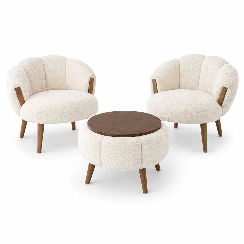 Ørelænestol- og sofabordssæt (3 dele) Atelier Del Sofa Star (75 x 100 x 42 cm) Creme