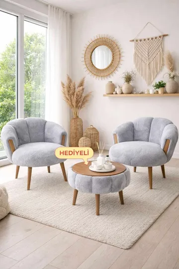 Ørelænestol- og sofabordssæt (3 dele) Atelier Del Sofa Star (75 x 100 x 42 cm) Grå - Møbler - Møbelsæt - Møbelsæt til stuen
