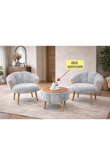 Ørelænestol- og sofabordssæt (3 dele) Atelier Del Sofa Star (75 x 100 x 42 cm) Grå - Møbler - Møbelsæt - Møbelsæt til stuen