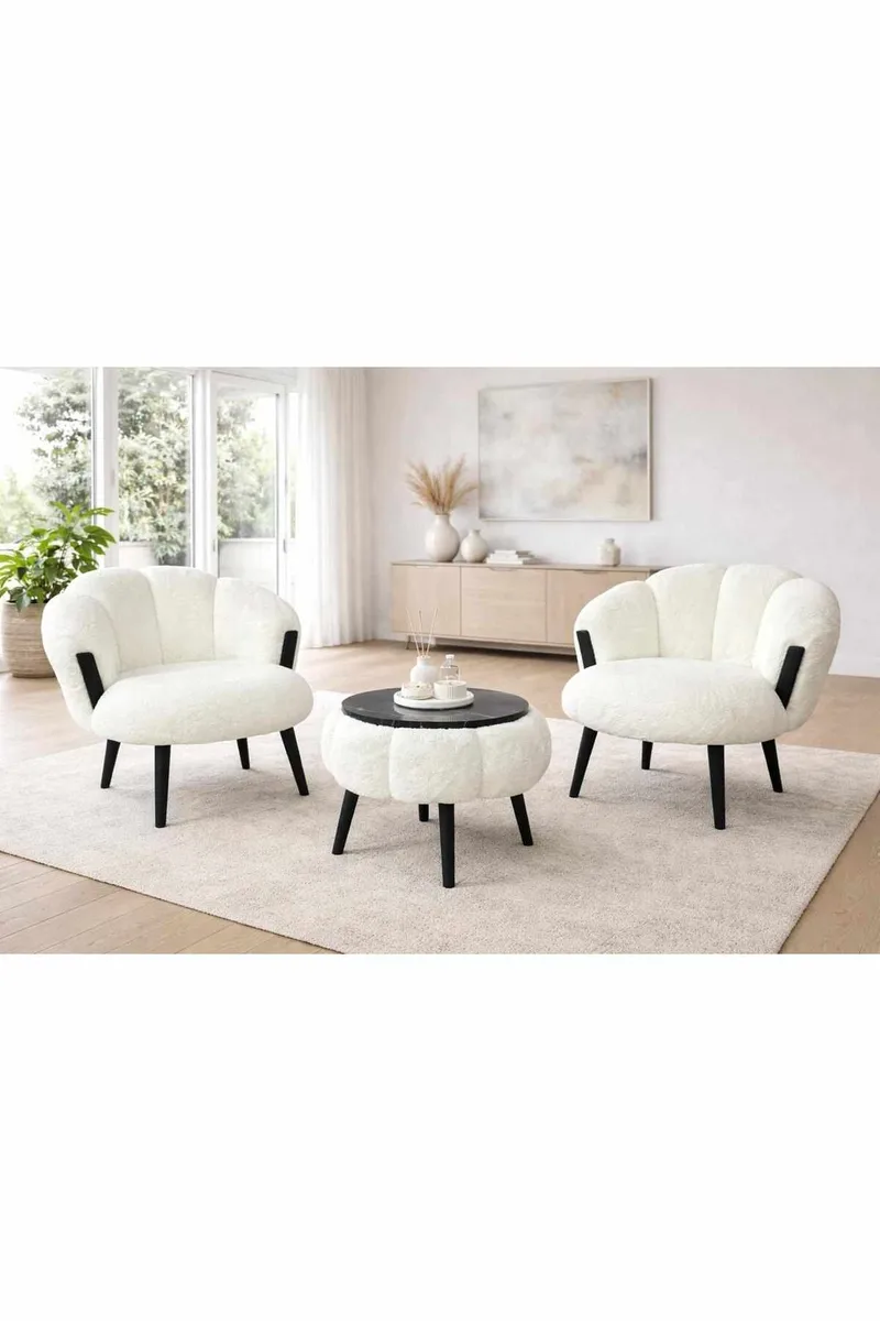 Ørelænestol- og sofabordssæt (3 dele) Atelier Del Sofa Star (75 x 100 x 42 cm) Hvid sort