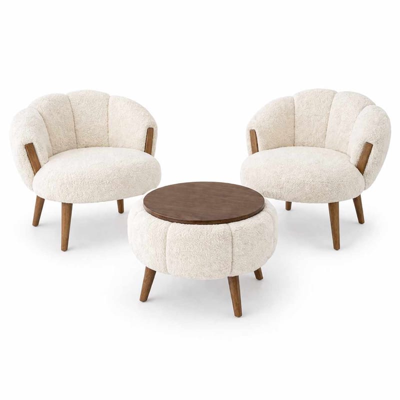 Ørelænestol- og sofabordssæt (3 dele) Atelier Del Sofa Star (75 x 100 x 42 cm) Hvid