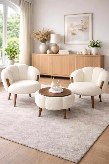 Ørelænestol- og sofabordssæt (3 dele) Atelier Del Sofa Star (75 x 100 x 42 cm) Hvid - Møbler - Møbelsæt - Møbelsæt til stuen