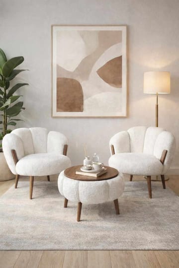 Ørelænestol- og sofabordssæt (3 dele) Atelier Del Sofa Star (75 x 100 x 42 cm) Hvid - Møbler - Møbelsæt - Møbelsæt til stuen