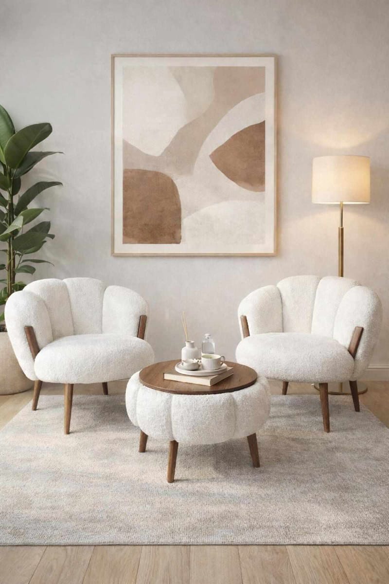Ørelænestol- og sofabordssæt (3 dele) Atelier Del Sofa Star (75 x 100 x 42 cm) Hvid - Møbler - Møbelsæt - Møbelsæt til stuen