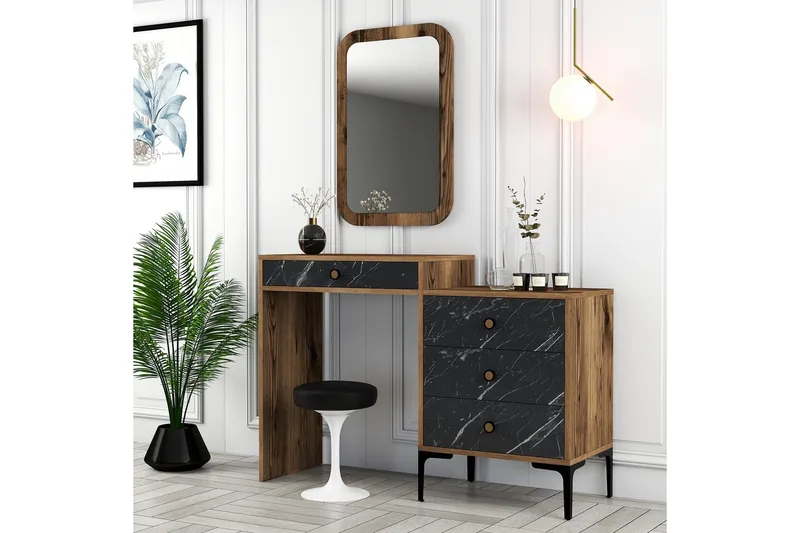 Ameias Møbelsett til Soverom Brun/Sort - Hanah Home - Møbler - Møbelsæt - Møbelsæt til soveværelse