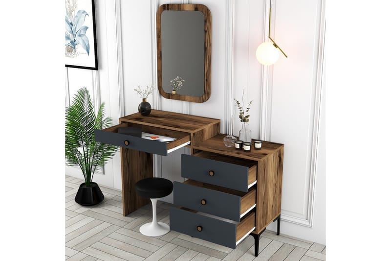 Ameias Møbelsett til Soverom Brun/Antrasitt - Hanah Home - Møbler - Møbelsæt - Møbelsæt til soveværelse