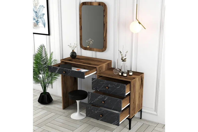 Ameias Møbelsett til Soverom Brun/Sort - Hanah Home - Møbler - Møbelsæt - Møbelsæt til soveværelse