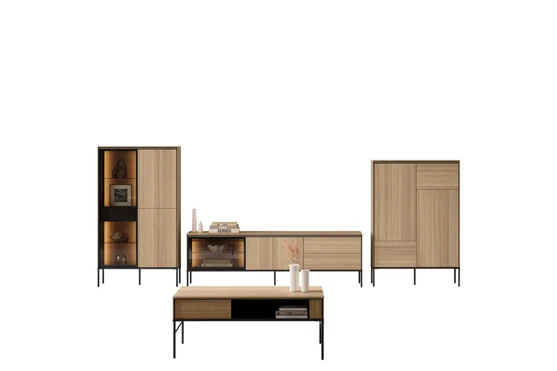 Basici Møbelsæt til Stue, Hvid/Sort