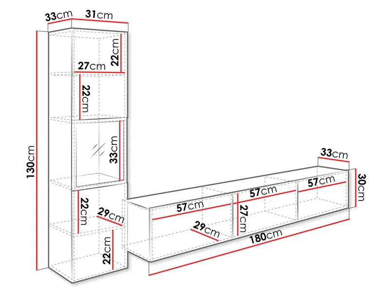 Bergfelde TV-enhed 2 dele med Belysning - Møbler - Møbelsæt - Møbelsæt til stuen