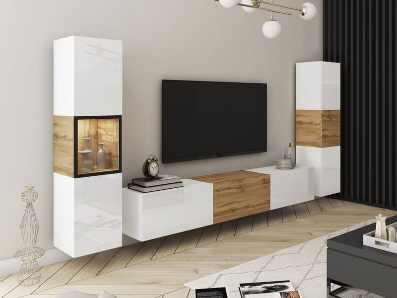 Bergfelde TV-enhed 3 dele med Belysning - Møbler - Møbelsæt - Møbelsæt til stuen