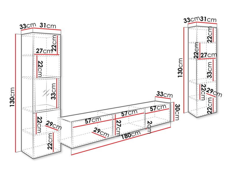 Bergfelde TV-enhed 3 dele med Belysning - Møbler - Møbelsæt - Møbelsæt til stuen