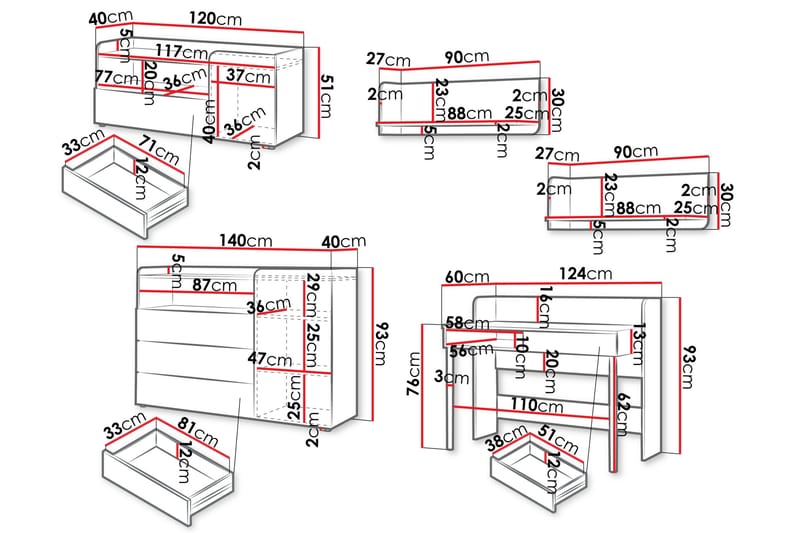 Buhan Møbelsæt til Soveværelse - Beige / Brun - Møbler - Møbelsæt - Møbelsæt til soveværelse