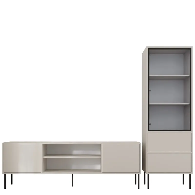 Claven Møbelsæt til stuen - TV-bænk og vitrineskab - beige - Møbler - Møbelsæt - Møbelsæt til stuen