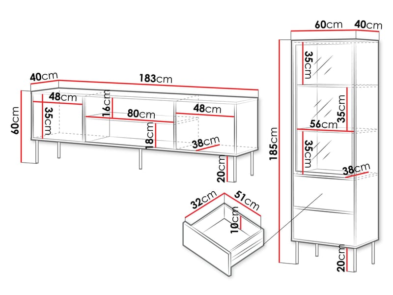 Claven Møbelsæt til stuen - TV-bænk og vitrineskab - beige - Møbler - Møbelsæt - Møbelsæt til stuen