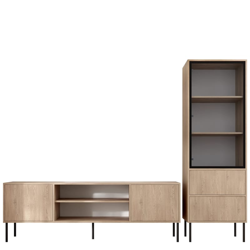 Claven Møbelsæt til stuen - TV-bænk og vitrineskab, brun