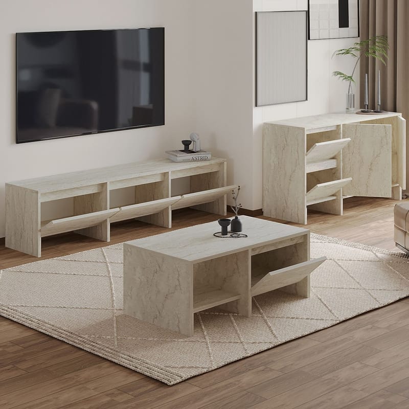 Crala Stuemøbelsæt 160x40x35 cm - Travertin - Møbler - Møbelsæt - Møbelsæt til stuen