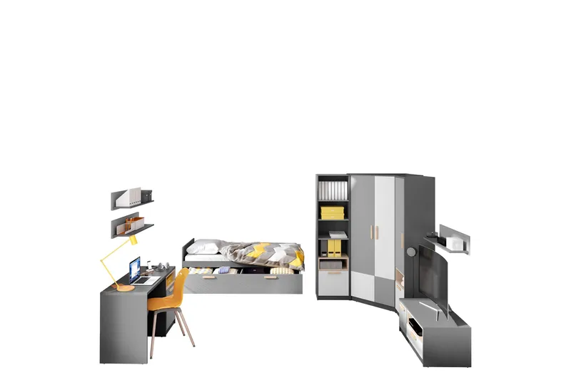 Dekona Møbelsæt til Soveværelse, Grå/Hvid