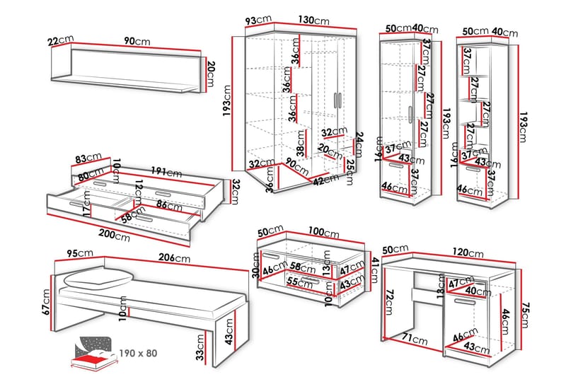 Dekona Møbelsæt til Soveværelse - Grå/Hvid - Møbler - Møbelsæt - Møbelsæt til soveværelse
