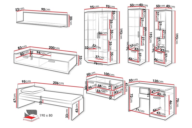 Dekona Møbelsæt til Soveværelse - Grå/Hvid - Møbler - Møbelsæt - Møbelsæt til soveværelse