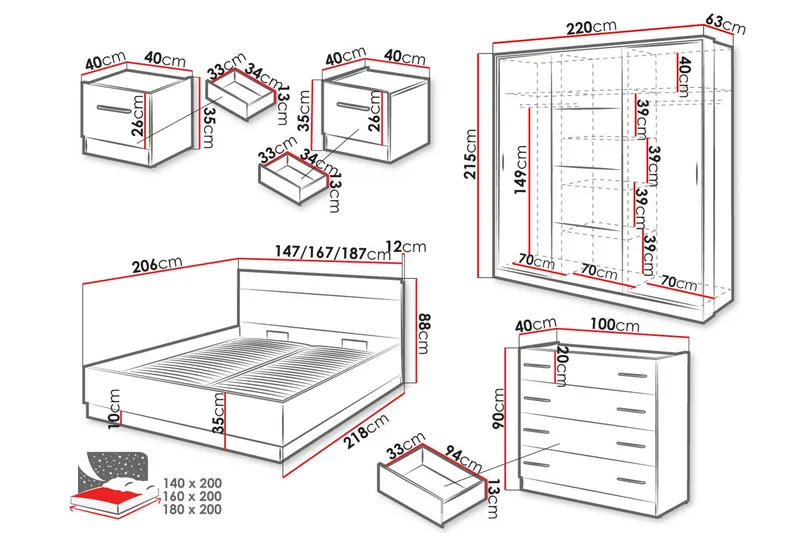 Dentrona Møbelsæt til Soveværelse - Hvid/Beige - Møbler - Møbelsæt - Møbelsæt til soveværelse