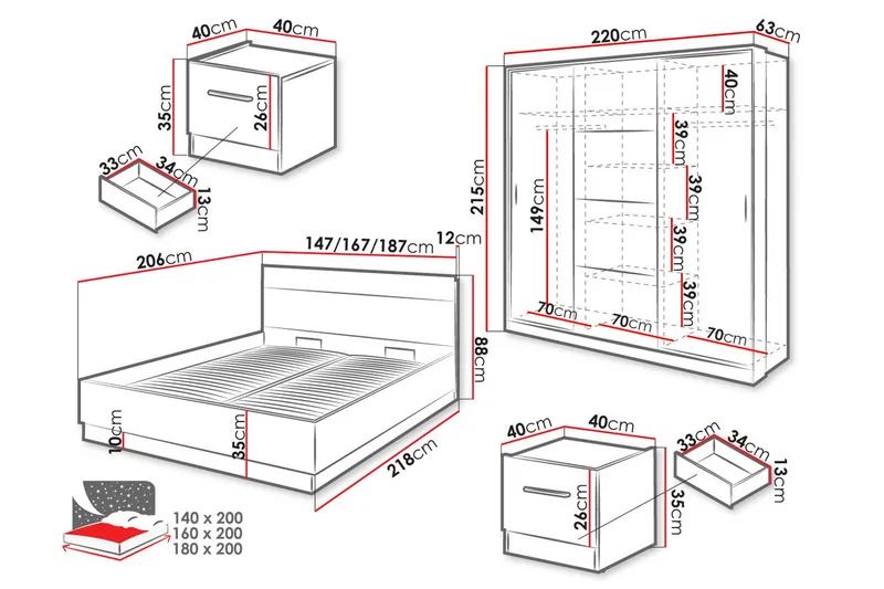 Dentrona Møbelsæt til Soveværelse - Hvid/Beige - Møbler - Møbelsæt - Møbelsæt til soveværelse