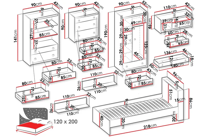 Evorana Møbelsæt til Soveværelse - Brun/Mørkegrå - Møbler - Møbelsæt - Møbelsæt til soveværelse