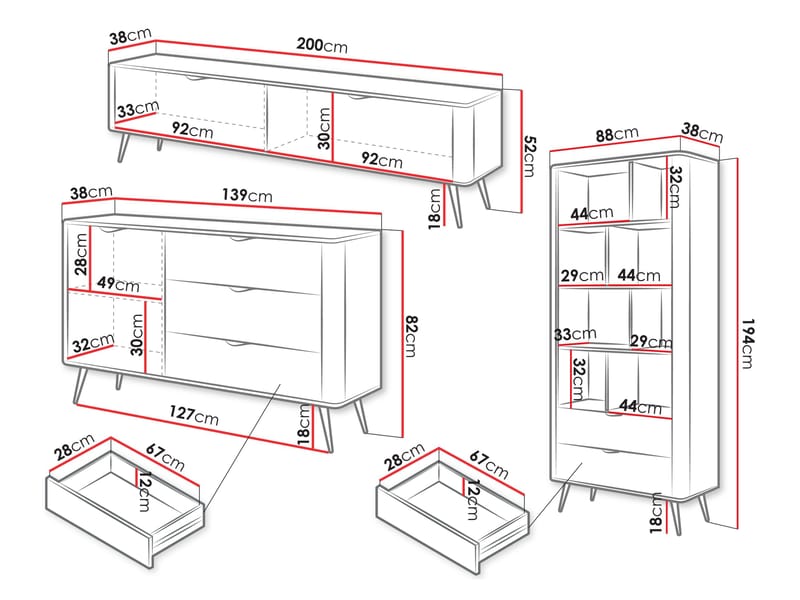 Forba Møbelsæt til stuen - TV-bænk, bogreol og skænk - hvid - Møbler - Møbelsæt - Møbelsæt til stuen
