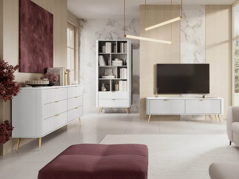 Forba Møbelsæt til stuen - TV-bænk, bogreol og skænk - hvid - Møbler - Møbelsæt - Møbelsæt til stuen