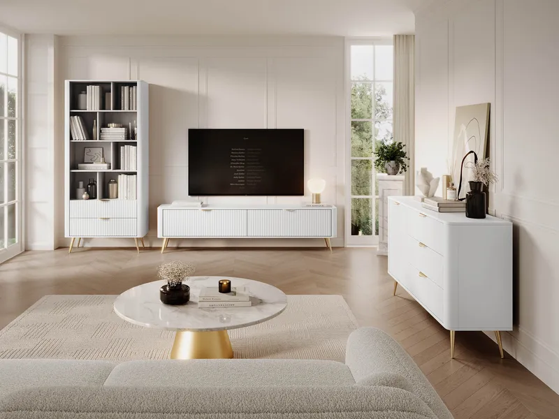 Forba Møbelsæt til stuen - TV-bænk, bogreol og skænk - hvid - Møbler - Møbelsæt - Møbelsæt til stuen