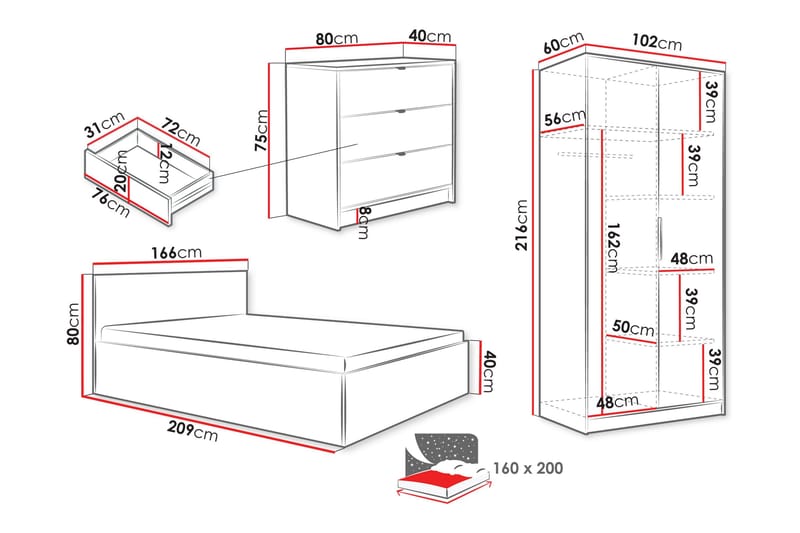 Gudelia Møbelsæt Til Soveværelse - Hvid - Møbler - Møbelsæt - Møbelsæt til soveværelse