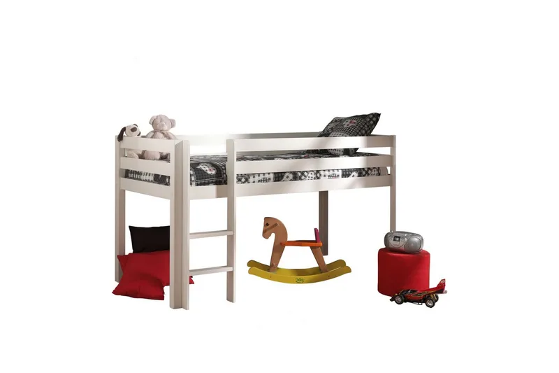 Halvhøj seng med skrivebord, fireskabs skab, hængende hylde og tos dørs skab Pino - Møbler - Møbelsæt - Møbelsæt til soveværelse