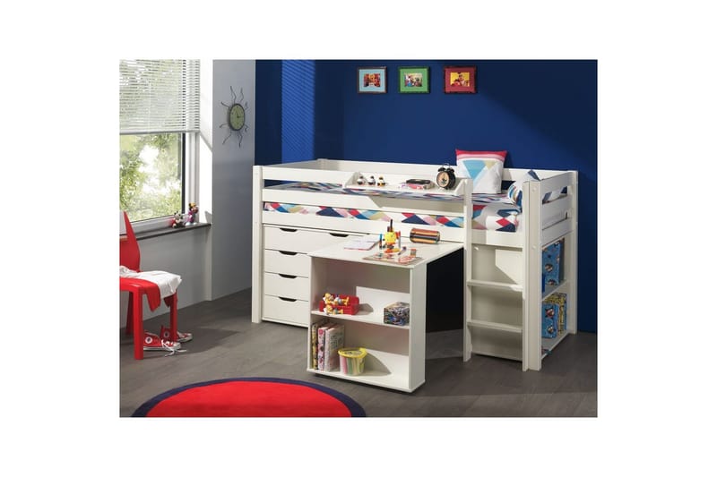 Halvhøj seng med skrivebord, reol og fireskabs skab med hængende hylde Pino - Møbler - Børnemøbler - Børnemøbelsæt