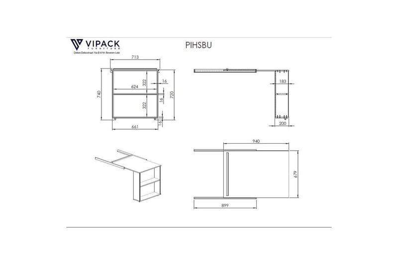 Halvhøj seng med skrivebord, reol og fireskabs skab med hængende hylde Pino - Møbler - Børnemøbler - Børnemøbelsæt