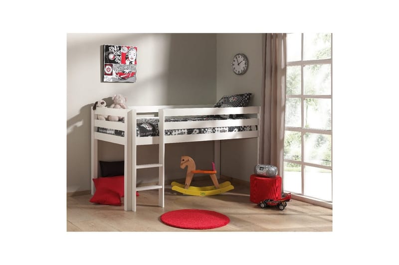 Halvhøj seng med skrivebord, reol og fireskabs skab med hængende hylde Pino - Møbler - Børnemøbler - Børnemøbelsæt