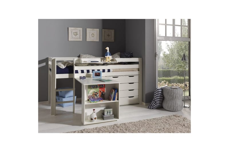 Halvhøj seng med skrivebord og fireskabs skab med hængende hylde Pino - Møbler - Møbelsæt - Møbelsæt til soveværelse