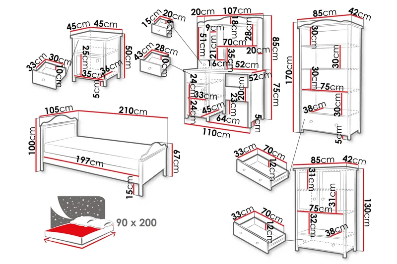 Hilts Møbelsæt til Soveværelse - Hvid/Pink - Møbler - Møbelsæt - Møbelsæt til soveværelse