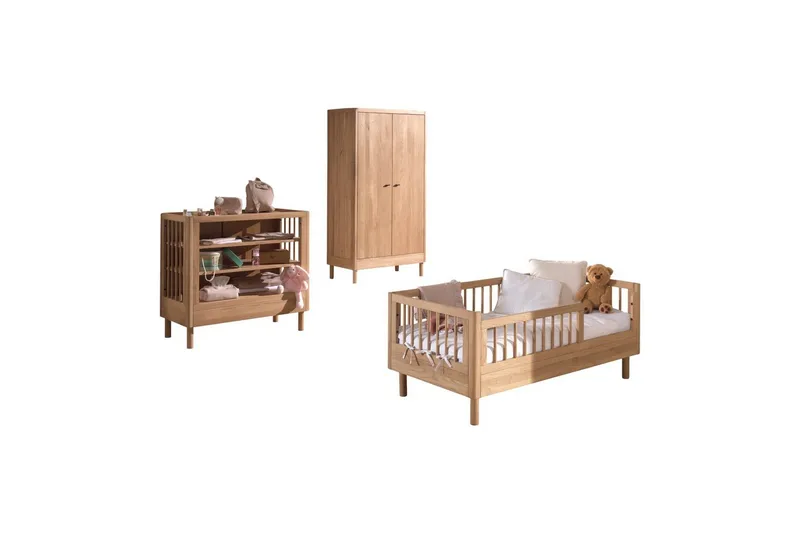 Juniorseng med omklædningsenhed-garderobe Forrest Egetræ, Egetræ