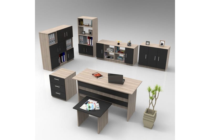 Kontormøbel Sæt Raveena 18 Eg / Sort, Eg / Sort