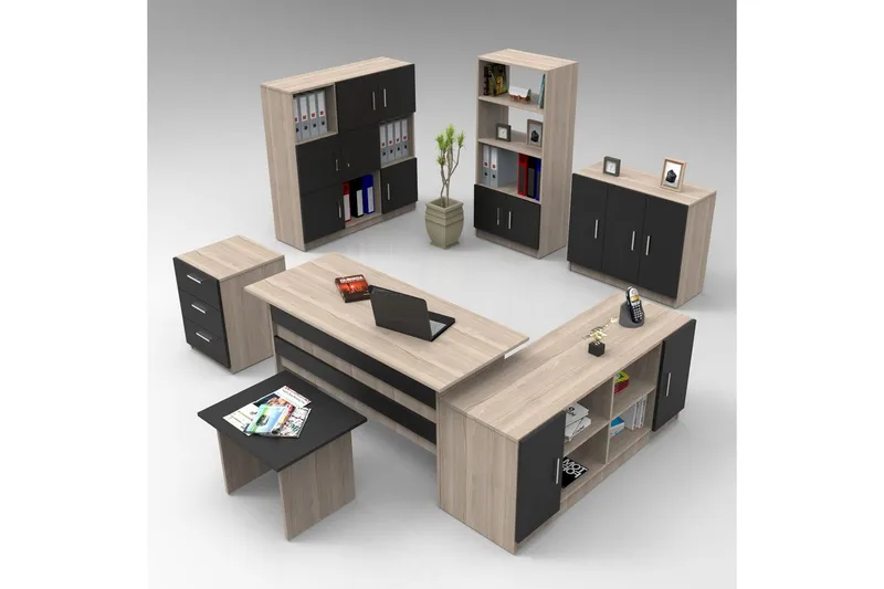 Kontormøbel Sæt Raveena 19 Eg / Lærk / Sort, Eg / Lærk / Sort