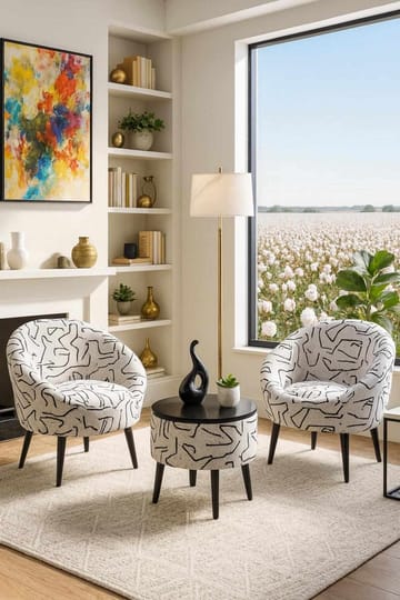 Lænestol- og sofabordssæt (3 dele) Atelier Del Sofa Lida (75 x 100 x 42 cm) sort hvid - Sort/Hvid - Møbler - Møbelsæt - Møbelsæt til stuen