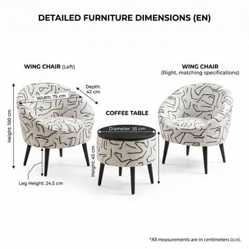 Lænestol- og sofabordssæt (3 dele) Atelier Del Sofa Lida (75 x 100 x 42 cm) sort hvid - Sort/Hvid - Møbler - Møbelsæt - Møbelsæt til stuen