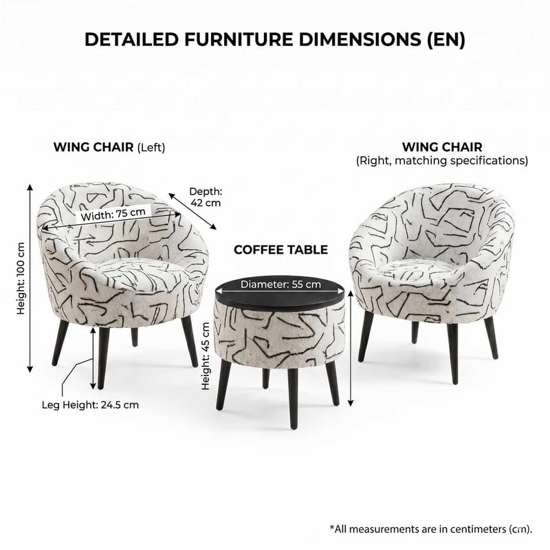 Lænestol- og sofabordssæt (3 dele) Atelier Del Sofa Lida (75 x 100 x 42 cm) sort hvid - Sort/Hvid - Møbler - Møbelsæt - Møbelsæt til stuen