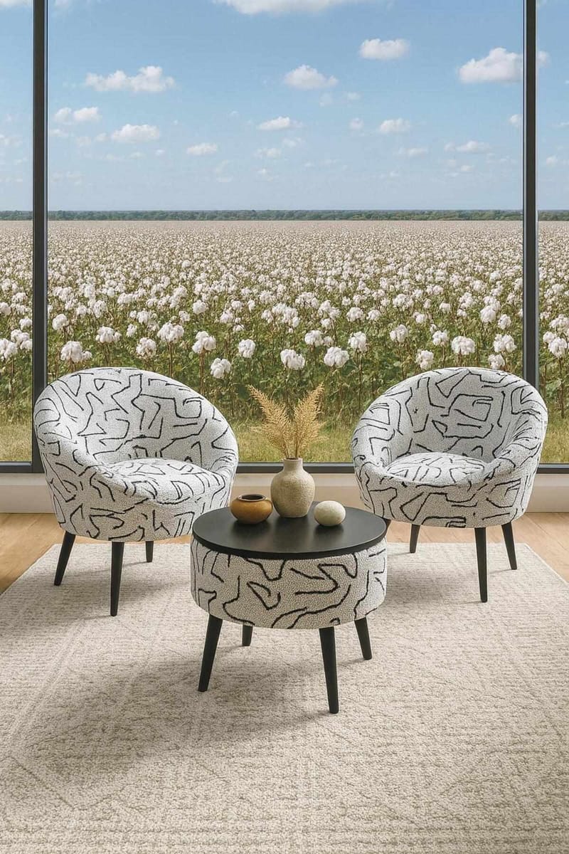 Lænestol- og sofabordssæt (3 dele) Atelier Del Sofa Lida (75 x 100 x 42 cm) sort hvid - Sort/Hvid - Møbler - Møbelsæt - Møbelsæt til stuen
