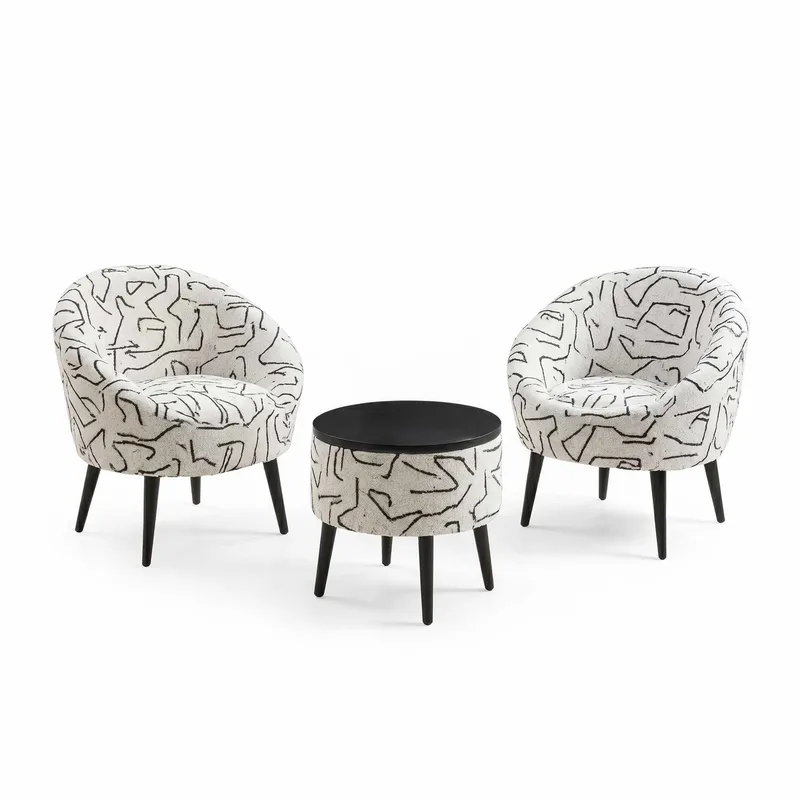 Lænestol- og sofabordssæt (3 dele) Atelier Del Sofa Lida (75 x 100 x 42 cm) sort hvid, Sort/Hvid