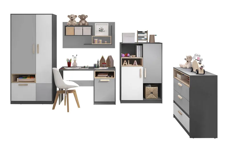 Pok soveværelse sæt børn - Grå / Hvid - Møbler - Møbelsæt - Møbelsæt til soveværelse