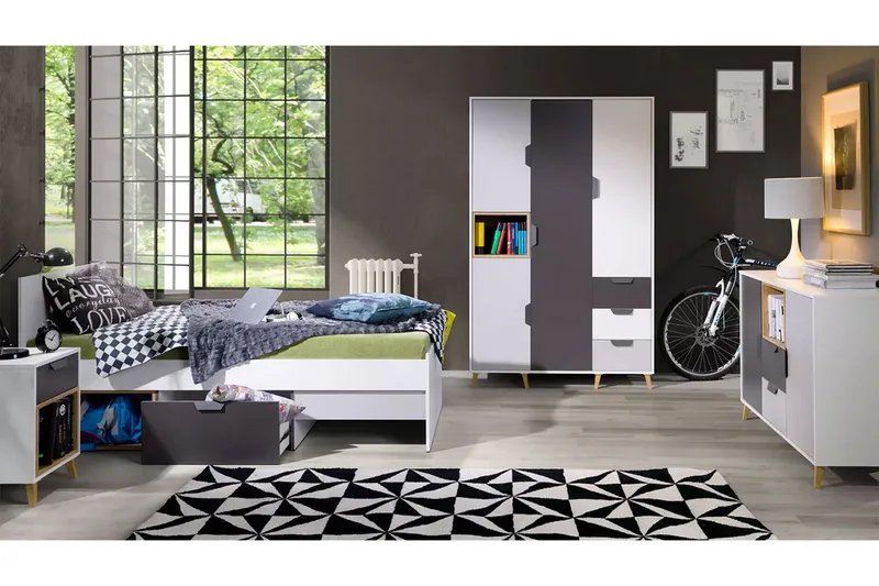 Sayuki Møbelsæt Til Soveværelse, Hvid/Grå