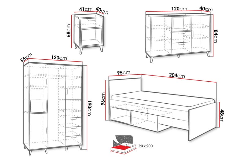 Sayuki Møbelsæt Til Soveværelse - Hvid/Grå - Møbler - Møbelsæt - Møbelsæt til soveværelse