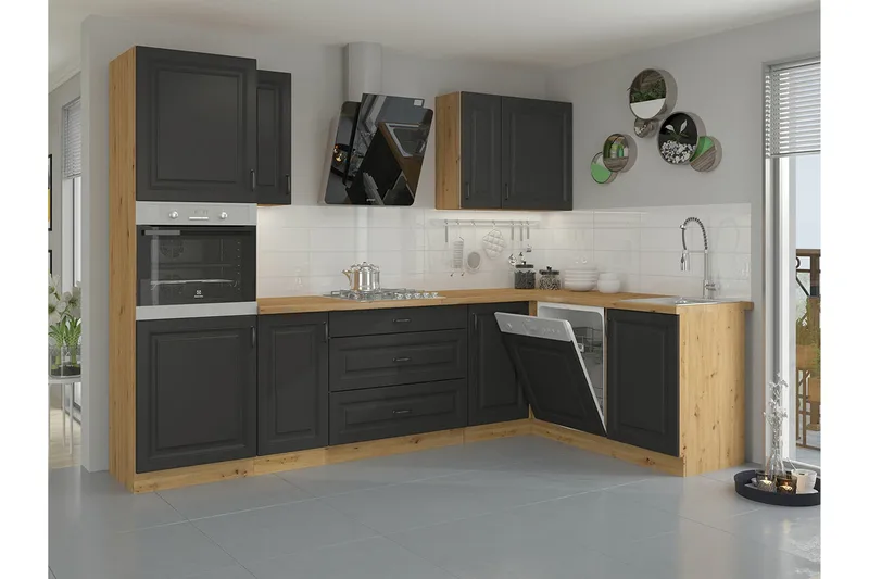 Templemore Möbelset För Kök & Matplats Black/Wood - Møbler - Møbelsæt - Møbelsæt til køkken & spisestue