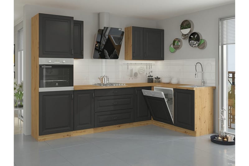 Templemore Möbelset För Kök & Matplats Black/Wood - Møbler - Møbelsæt - Møbelsæt til køkken & spisestue